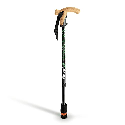 Flexyfoot Shock Absorbing Cork Handle Walking Stick - Improved Comfort, Improved Grip, Improved Safety – Colour: Black