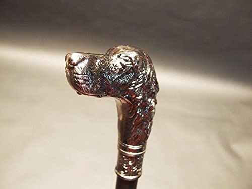 Garden Mile Walking Stick, Cane Vintage Style Dog's Head Walking Stick Mobility Aid, Victorian Look Silver Pewter Black Walking Cane Antique Style Silver Pewter