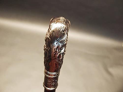 Garden Mile Walking Stick, Cane Vintage Style Dog's Head Walking Stick Mobility Aid, Victorian Look Silver Pewter Black Walking Cane Antique Style Silver Pewter