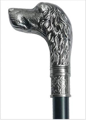 Garden Mile Walking Stick, Cane Vintage Style Dog's Head Walking Stick Mobility Aid, Victorian Look Silver Pewter Black Walking Cane Antique Style Silver Pewter