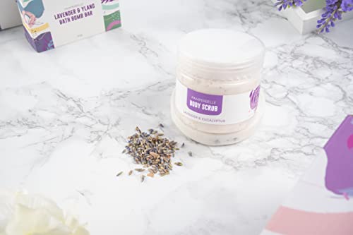 Pamper Gift Set for Women, Lavender Relaxation Self Care Spa Hamper, 7pc Wellbeing Present with Bath Salts, Soap and Body Scrub