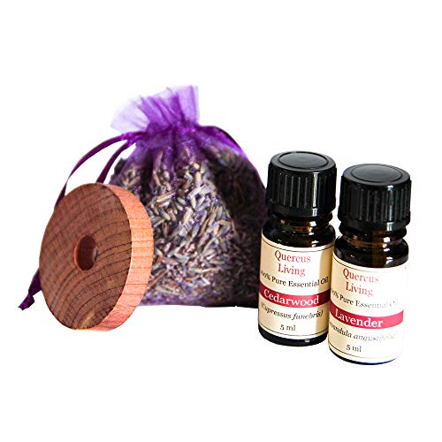 Quercus Living Fragrant Lavender Filled Large Bags and Cedarwood Hanging Rings, Lavender Essential Oil, Cedarwood Essential OIl