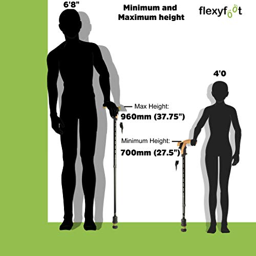 Flexyfoot Shock Absorbing Cork Handle Walking Stick - Improved Comfort, Improved Grip, Improved Safety – Colour: Black