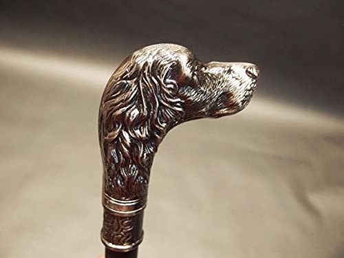 Garden Mile Walking Stick, Cane Vintage Style Dog's Head Walking Stick Mobility Aid, Victorian Look Silver Pewter Black Walking Cane Antique Style Silver Pewter