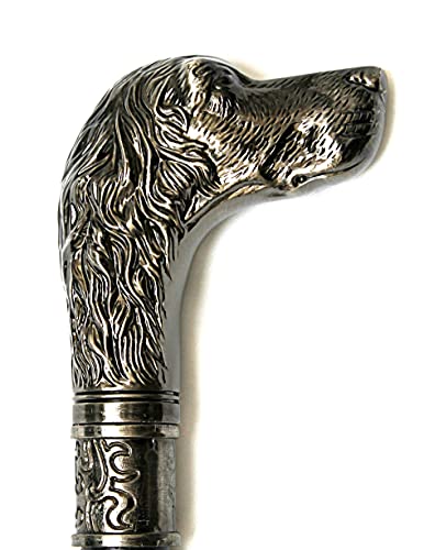 Garden Mile Walking Stick, Cane Vintage Style Dog's Head Walking Stick Mobility Aid, Victorian Look Silver Pewter Black Walking Cane Antique Style Silver Pewter