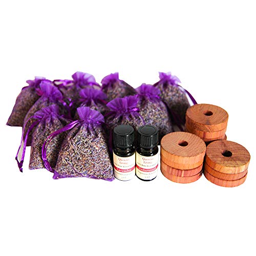 Quercus Living Fragrant Lavender Filled Large Bags and Cedarwood Hanging Rings, Lavender Essential Oil, Cedarwood Essential OIl