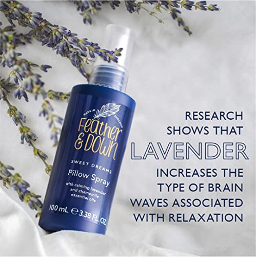 Feather & Down Sweet Dream Pillow Spray (100ml) No.1 Bedtime Pillow Spray. An infusion of Lavender & Chamomile essential oils, encouraging calm, tranquility and a restful nights sleep