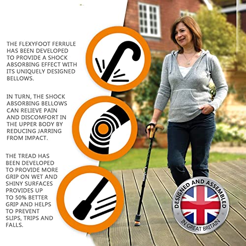 Flexyfoot Shock Absorbing Cork Handle Walking Stick - Improved Comfort, Improved Grip, Improved Safety – Colour: Black