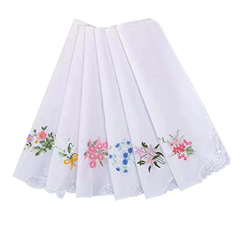 smart sisi Cotton Embroidery Ladies' Vintage Floral Lace Handkerchiefs for Wedding Party 6 pack