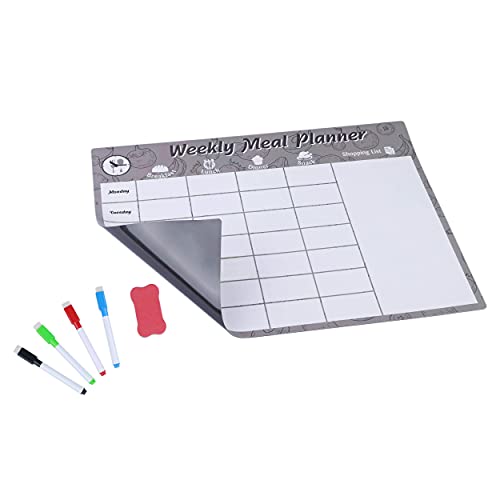 Avos-Deals-Global Grey Magnetic Meal Food Planner Dry Erase for Fridge, 2021 Weekly Memo, Grocery, Shopping List to Do List Organiser – Inc 4 Markers & Eraser