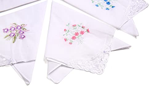 smart sisi Cotton Embroidery Ladies' Vintage Floral Lace Handkerchiefs for Wedding Party 6 pack