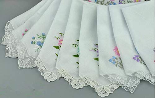 smart sisi Cotton Embroidery Ladies' Vintage Floral Lace Handkerchiefs for Wedding Party 6 pack