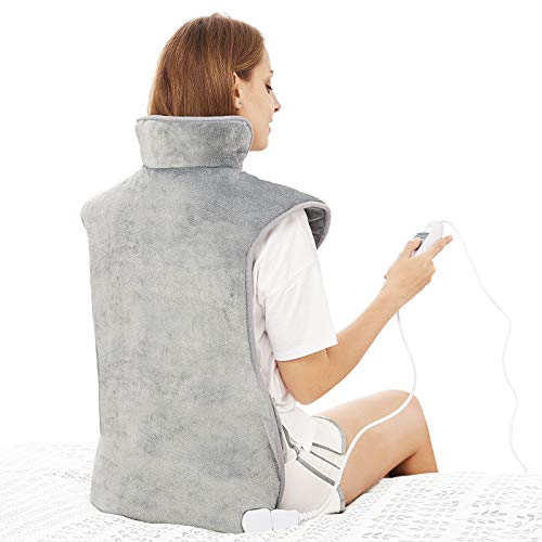 Electric Heating Pad for Back Neck and Shoulders (60x100cm) Fast-Heat Heated Warmer with Waist Strap, 3 Heat Levels, Auto-Off Timer, Mia&Coco - Comfort Grey