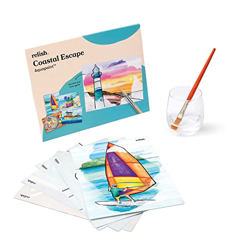 Relish - Dementia Aquapaints Activities - Pack of 5 Reusable Water Painting Toys, Coastal Escape, Alzheimer’s Products & Gifts for Elderly/Seniors