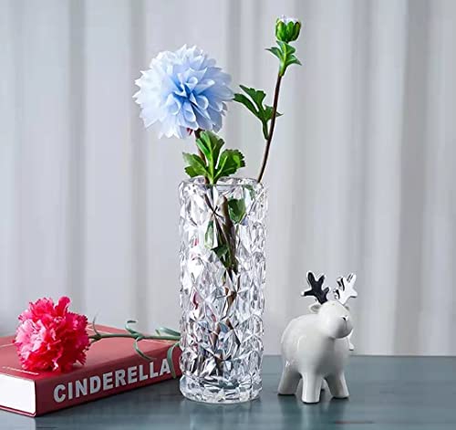 Shatter Proof Unbreakable Plastic Vase for Home Decor Thickened Heavy Crystal Clear Vase for Flower Diamond Shape Like Glass Large Size Vase for Wedding Party 29cm'' High × 11cm'' Wide