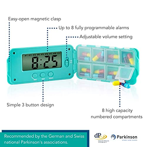 TabTime Super 8,Electronic Pill Timer-Reminder-Dispenser with up to 8 Audio & Visual Alarms Per Day. The Essential Medication Reminder for Parkinson's Sufferers