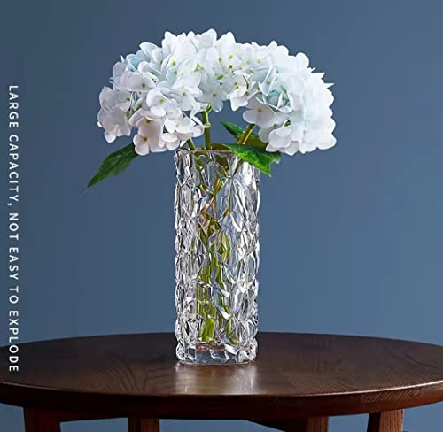 Shatter Proof Unbreakable Plastic Vase for Home Decor Thickened Heavy Crystal Clear Vase for Flower Diamond Shape Like Glass Large Size Vase for Wedding Party 29cm'' High × 11cm'' Wide