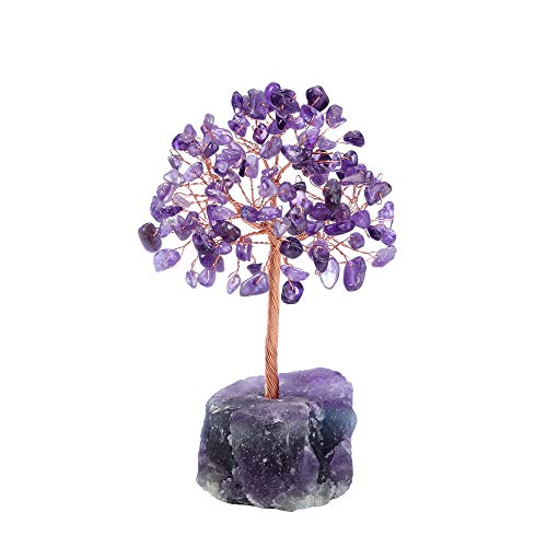 CrystalTears Amethyst Crystal Tree Natural Reiki Healing Crystals Gemstone Bonsai Money Trees Wrapped on Fluorite Crystals Stone Base Feng Shui Crystal Tree for Home Decor Valentines Gift 4.7"-5.1"