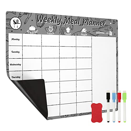 Avos-Deals-Global Grey Magnetic Meal Food Planner Dry Erase for Fridge, 2021 Weekly Memo, Grocery, Shopping List to Do List Organiser – Inc 4 Markers & Eraser