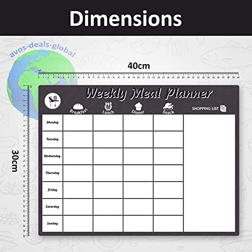 Avos-Deals-Global Grey Magnetic Meal Food Planner Dry Erase for Fridge, 2021 Weekly Memo, Grocery, Shopping List to Do List Organiser – Inc 4 Markers & Eraser