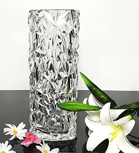 Shatter Proof Unbreakable Plastic Vase for Home Decor Thickened Heavy Crystal Clear Vase for Flower Diamond Shape Like Glass Large Size Vase for Wedding Party 29cm'' High × 11cm'' Wide