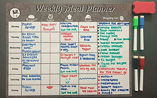 Avos-Deals-Global Grey Magnetic Meal Food Planner Dry Erase for Fridge, 2021 Weekly Memo, Grocery, Shopping List to Do List Organiser – Inc 4 Markers & Eraser