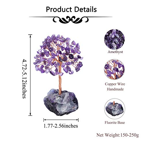 CrystalTears Amethyst Crystal Tree Natural Reiki Healing Crystals Gemstone Bonsai Money Trees Wrapped on Fluorite Crystals Stone Base Feng Shui Crystal Tree for Home Decor Valentines Gift 4.7"-5.1"