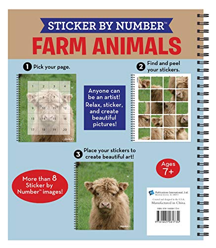 Brain Games - Sticker by Number: Farm Animals (Easy - Square Stickers): Create Beautiful Art with Easy to Use Sticker Fun!