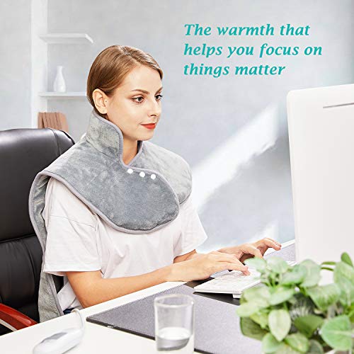 Electric Heating Pad for Back Neck and Shoulders (60x100cm) Fast-Heat Heated Warmer with Waist Strap, 3 Heat Levels, Auto-Off Timer, Mia&Coco - Comfort Grey