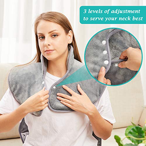 Electric Heating Pad for Back Neck and Shoulders (60x100cm) Fast-Heat Heated Warmer with Waist Strap, 3 Heat Levels, Auto-Off Timer, Mia&Coco - Comfort Grey