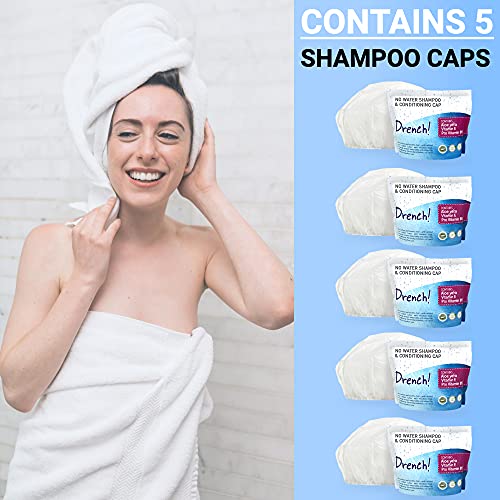 Drench! Medical No Water Shampoo Caps [5-Pack] - Waterless Shampoo and Conditioner - Dry Hair Wash Caps for The Elderly or Bedridden - Contains Aloe Vera, Vitamin E and Provitamin B5