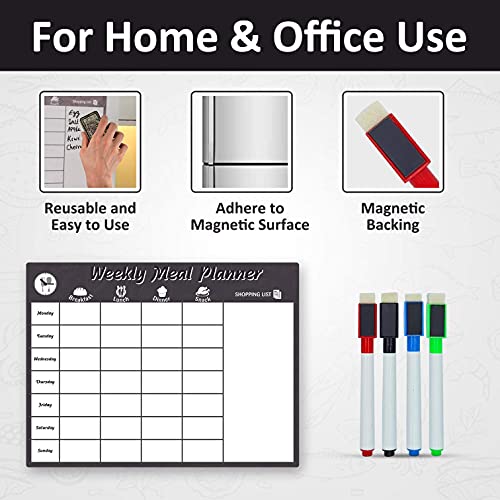 Avos-Deals-Global Grey Magnetic Meal Food Planner Dry Erase for Fridge, 2021 Weekly Memo, Grocery, Shopping List to Do List Organiser – Inc 4 Markers & Eraser