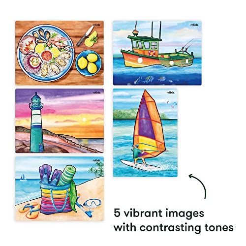 Relish - Dementia Aquapaints Activities - Pack of 5 Reusable Water Painting Toys, Coastal Escape, Alzheimer’s Products & Gifts for Elderly/Seniors