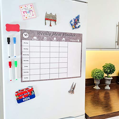 Avos-Deals-Global Grey Magnetic Meal Food Planner Dry Erase for Fridge, 2021 Weekly Memo, Grocery, Shopping List to Do List Organiser – Inc 4 Markers & Eraser