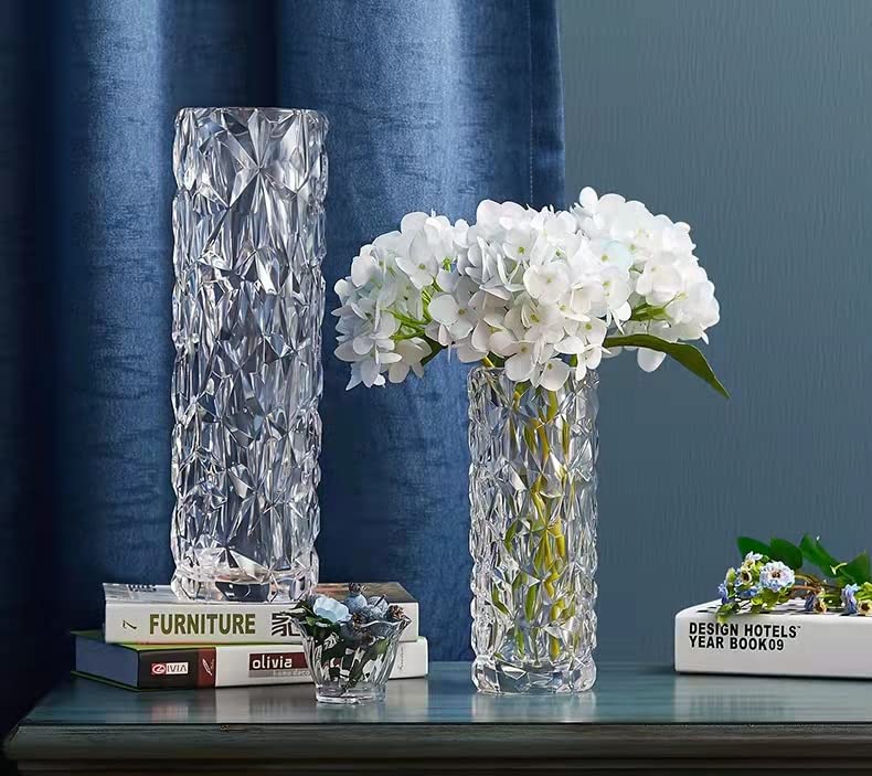 Shatter Proof Unbreakable Plastic Vase for Home Decor Thickened Heavy Crystal Clear Vase for Flower Diamond Shape Like Glass Large Size Vase for Wedding Party 29cm'' High × 11cm'' Wide